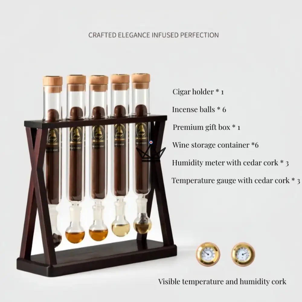 Zigarren-Infuser 5 Tuben INFUSIO VENTURO — Kreuzförmiges Holz, Zeder, Hygrometer & Thermo – Ansicht 7