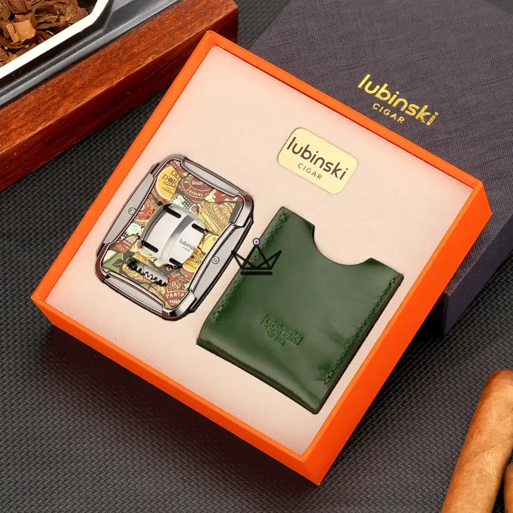 Maestro Edition Cigar Cutter — Double Blade Engraved 62 Ring Gauge, Libertad · Pharaon · Heritage | Green Genuine Leather Pouch & Gift Box Included — view 7