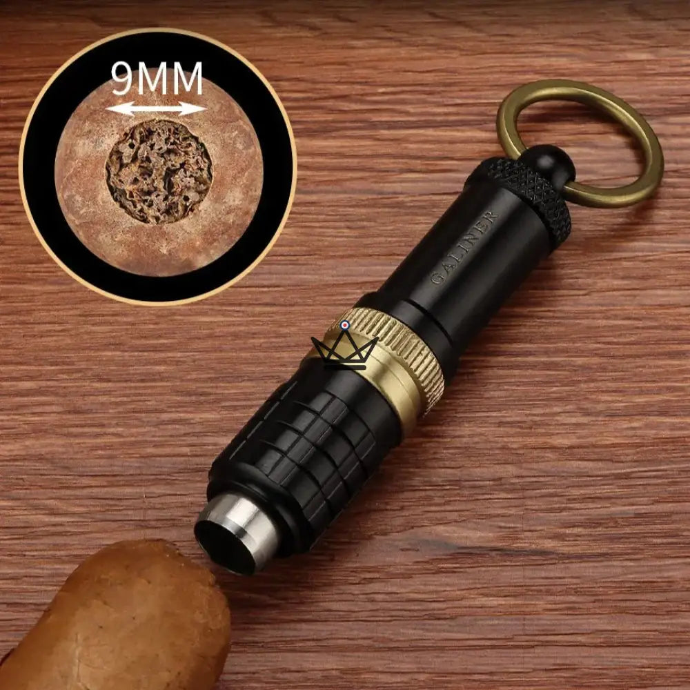 Zigarrenlocher PRESTIGE ELEGANZ — Edelstahl, 9 mm Stanzung, Zigarrenhalter & Schlüsselanhänger | Zeitloses Schwarz oder Klassisches Gold – Ansicht 2