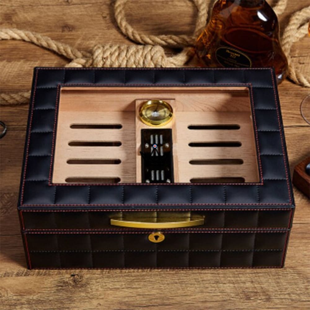 Humidor Norton Edition – gestepptes Echtleder, 4 Farben, Zedernholz, Tablett & Teiler, 50 bis 60 Zigarren – Ansicht 16