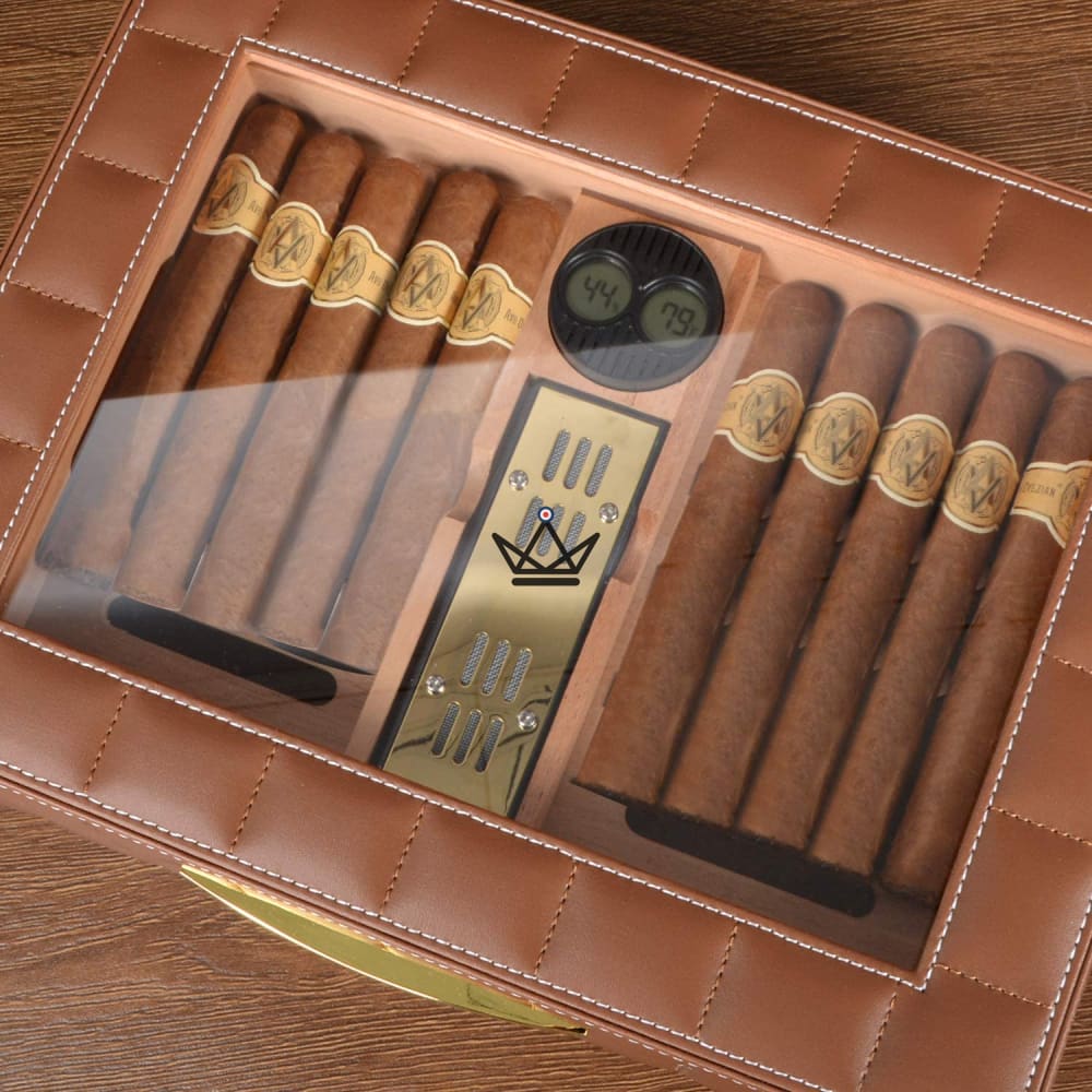Norton Edition Cigar Humidor — Quilted Genuine Leather, 4 Colors, Cedar, Tray & Dividers, 50-60 Cigars — view 13