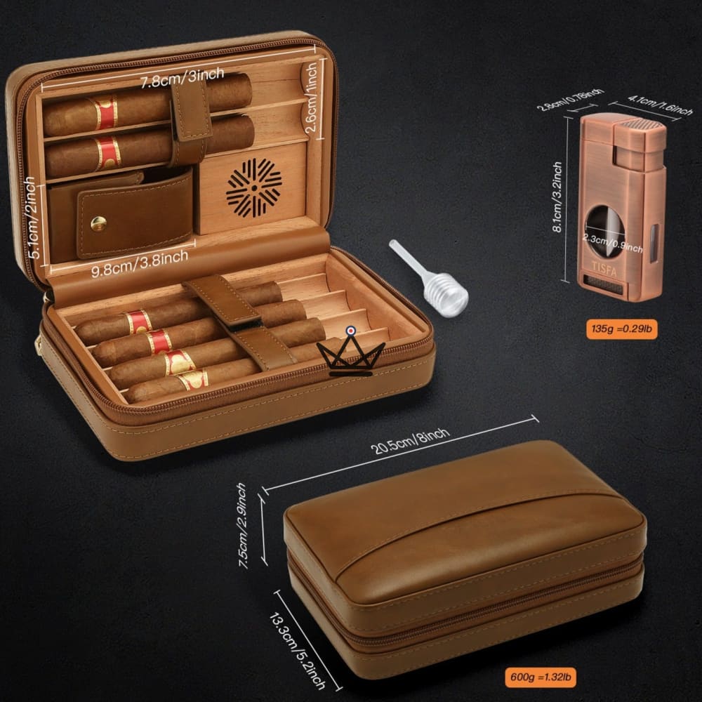 Leather Travel Humidor Pack + Lighter - TISFA STYLE — view 11