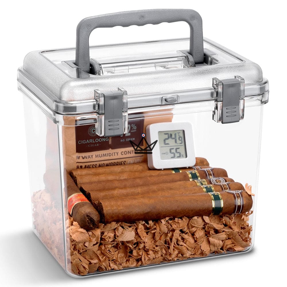 Crystal Square Jar Humidor — clear acrylic, black or silver airtight lid, size M or L, 50-100 cigars — view 8