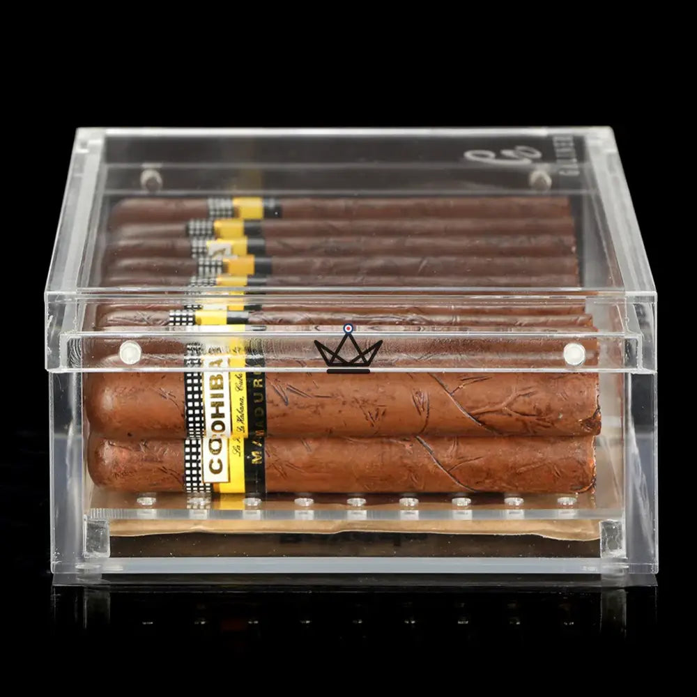 Crystal Clarity Zigarrenhumidor – transparentes Acryl, perforierte Ablage, 20 Zigarren, Platz für Befeuchtungsbeutel – Ansicht 4