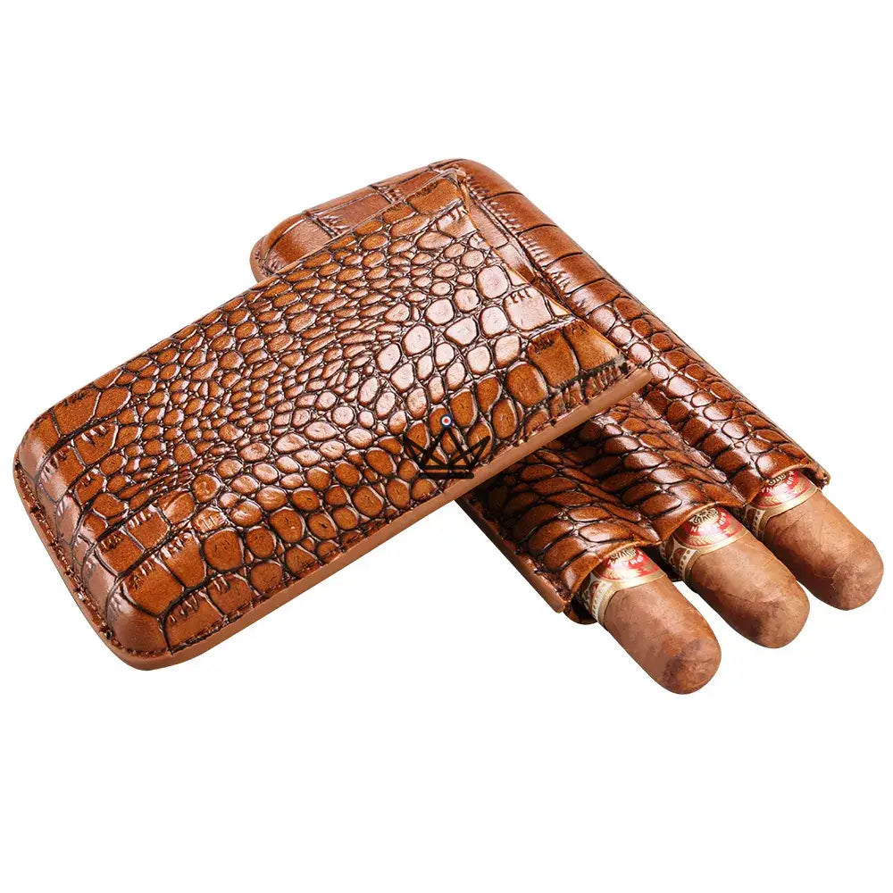 Leather 3 cigar case with cigar cutter - Silver Cortez — view 12
