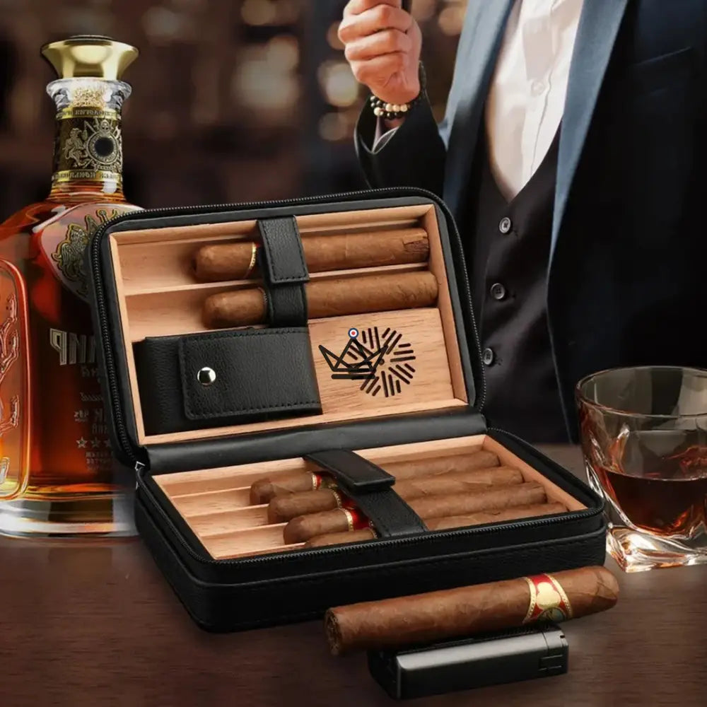 Leather Travel Humidor Pack + Lighter - TISFA STYLE — view 20