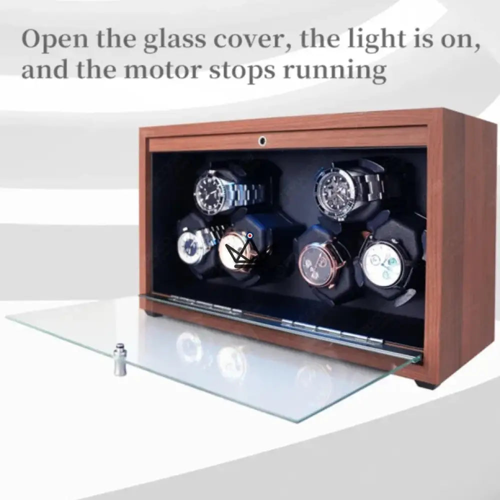 HEXAWIND Automatic Watch Winder — Walnut Wood, 6 Watches, LED, USB-C, 5 Modes — view 6