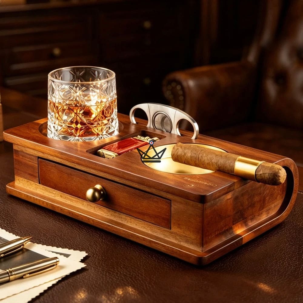 Cendrier Cigare Bois Massif Emplacement Whisky Tiroir - Whisky Butler – Ansicht 10