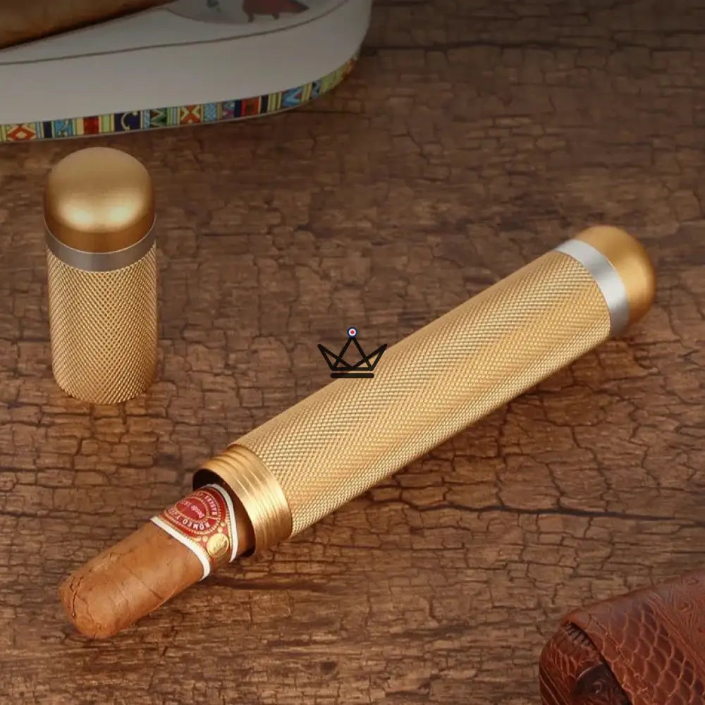 Zigarrenetui AURORA ZAMAK – Zamak-Legierung, 17,5 × 2,5 cm, hermetischer Verschluss | Gold · Schwarz – Ansicht 4
