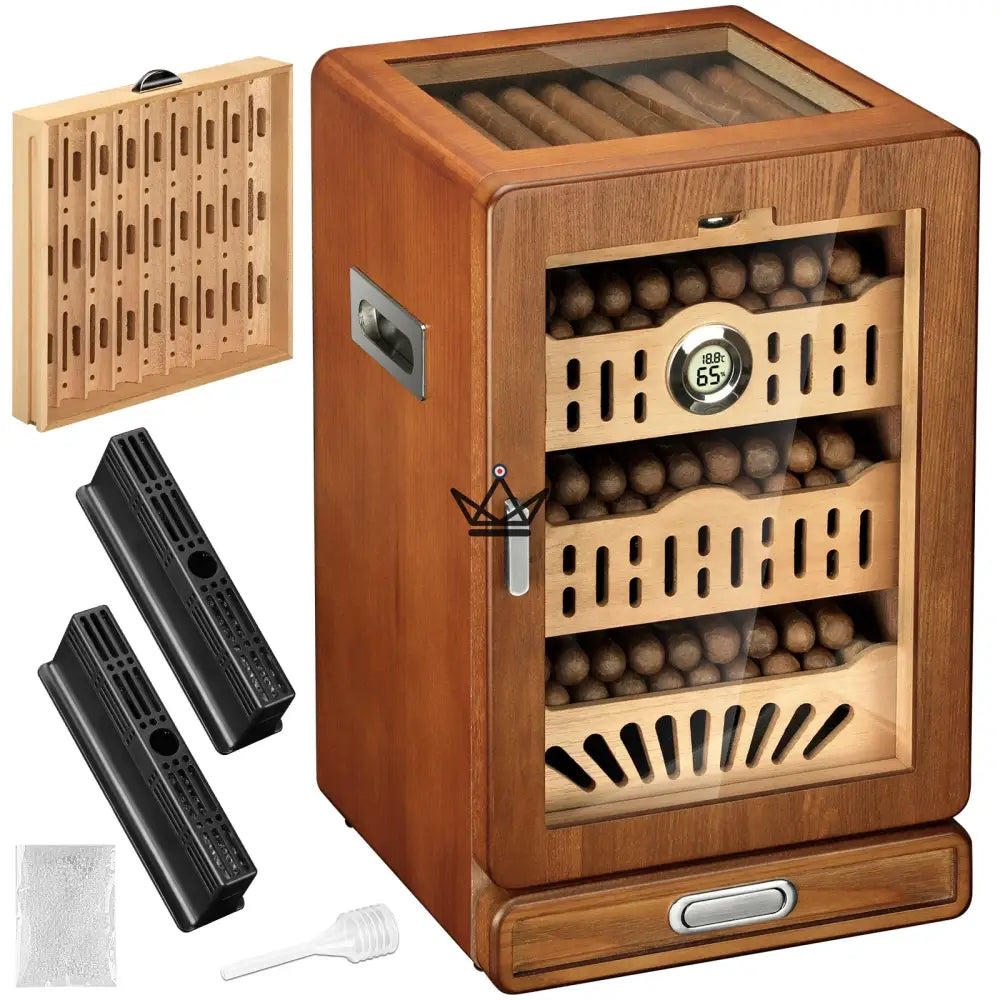 Humidor de cigarros Vesuvius Sky: cedro, tapa de vidrio con 9 ranuras, 3 cajones, cajón para accesorios, higrómetro digital y 2 humidificadores, hasta 150 cigarros Humidor de cigarros Vesuvius Sky: cedro, tapa de vidrio con 9 ranuras, 3 cajones, cajón para accesorios, higrómetro digital y 2 humidificadores, hasta 150 cigarros