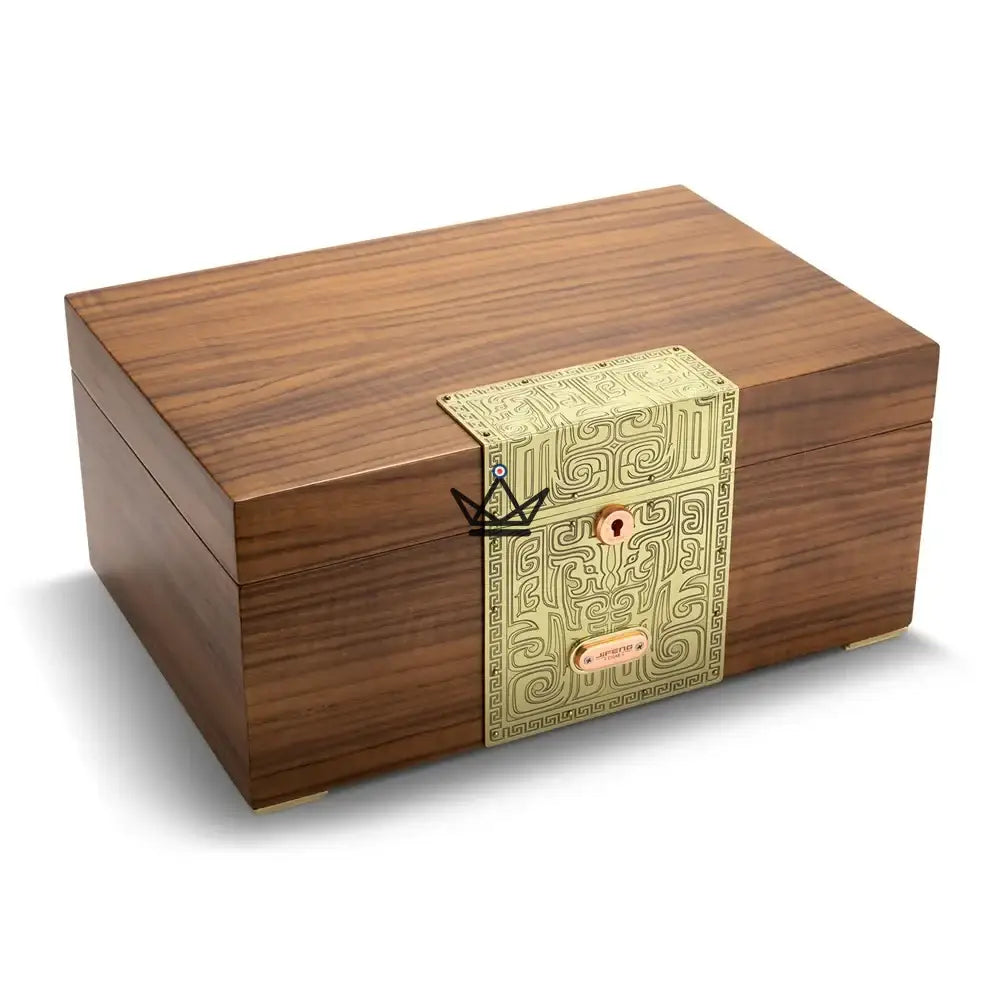 Héritage Empyrean Cigar Humidor — solid wood & cedar, ~100 cigars, lock, dual zone, gold or silver — view 13