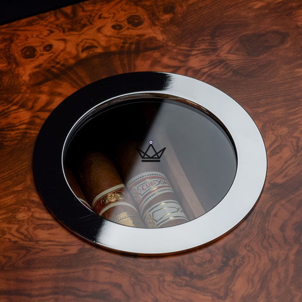 Hublot Prestige Amber Mahogany Cigar Humidor — Spanish cedar, tempered glass window, 50 cigars, digital hygrometer & magnetic humidifier — view 3
