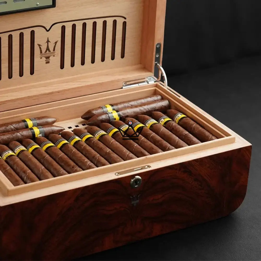 Poseidon Trident Cigar Humidor — Spanish Cedar, Piano Finish, 150 Cigars, Lock, Hygrometer & Humidifier — view 3