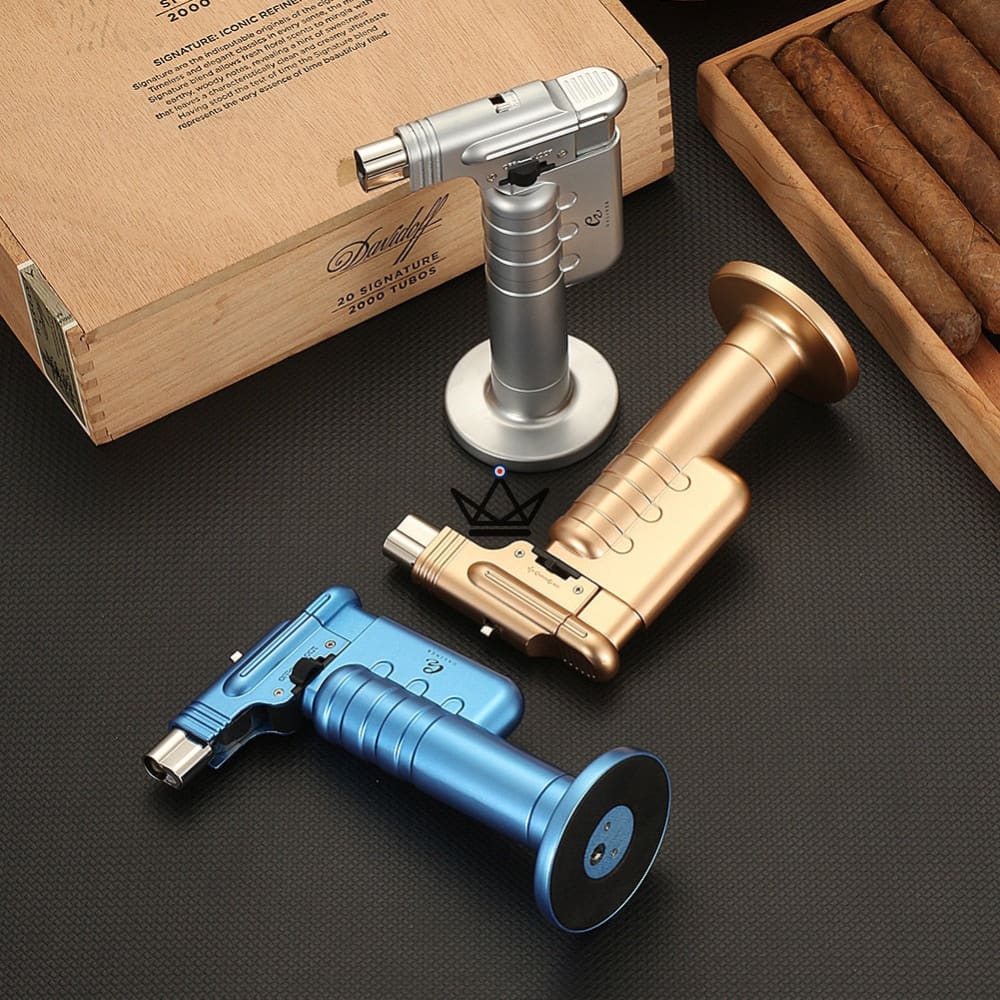 FIRE TITAN Giant Torch Lighter — XXL Size, Built-in Stand, Silver · Gold · Blue | Cigar Gift Box — view 1