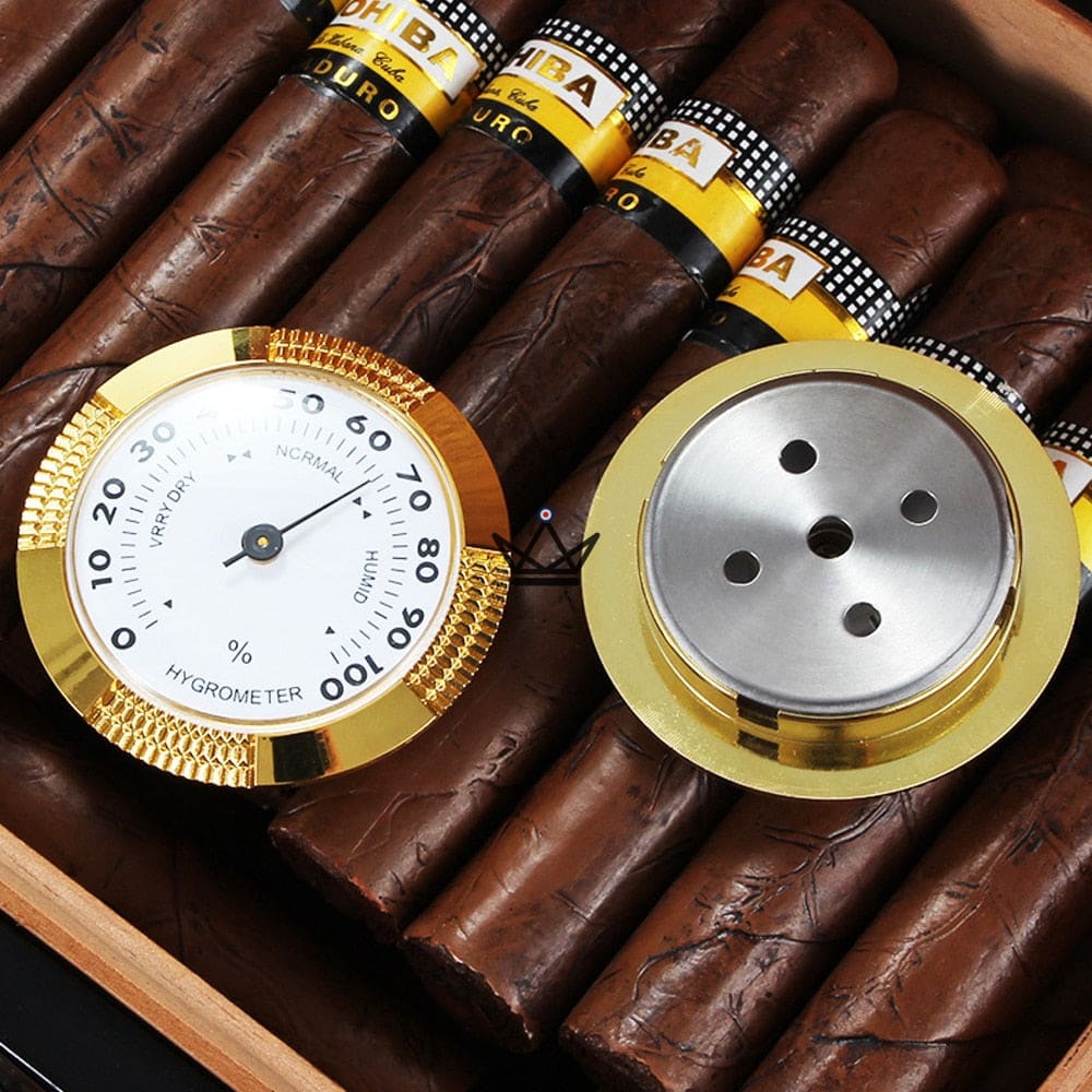 PRESTIGE Higrómetro Mecánico para cigarros — 59 × 10 mm, Formato Caja | Humidor de cigarros PRESTIGE Higrómetro Mecánico para cigarros — 59 × 10 mm, Formato Caja | Humidor de cigarros