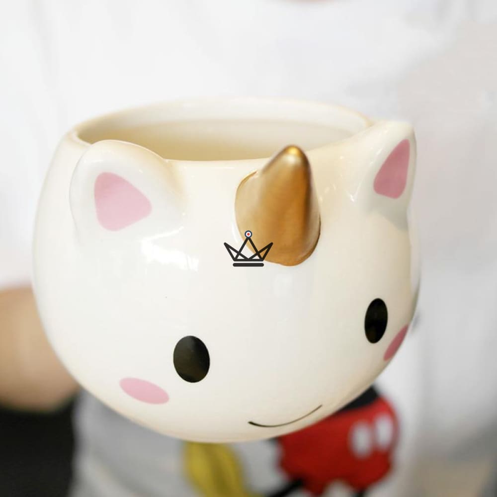 3D Unicorn Ceramic Mug - Golden Horn and Ears - 300 ml — view 3