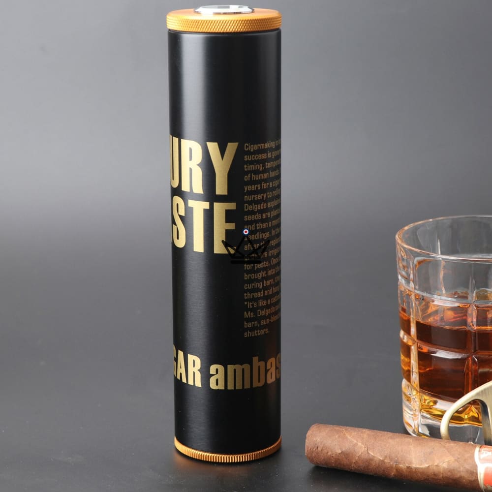 Zigarren-Humidor LYROK – Stahlzylinder, Hygrometer & Befeuchter, 3 bis 5 Zigarren – Ansicht 3