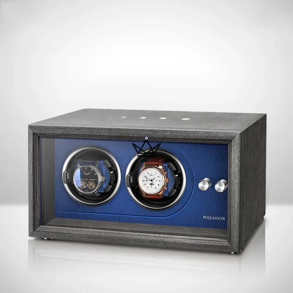 Automatic Watch Winder FULL MOON — Moon Phases, LED, Anti-Magnetic, 2 or 4 Watches — 2 Locations / Blue