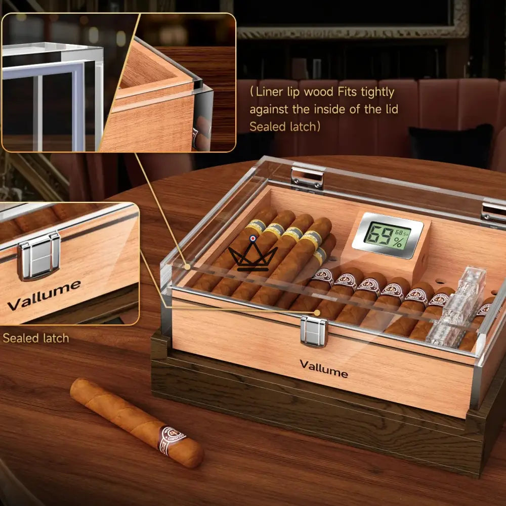 Humidor Aerion Vault – Acryl transparent, Zedernholz, Zubehörschublade, 2 Formate – Ansicht 9