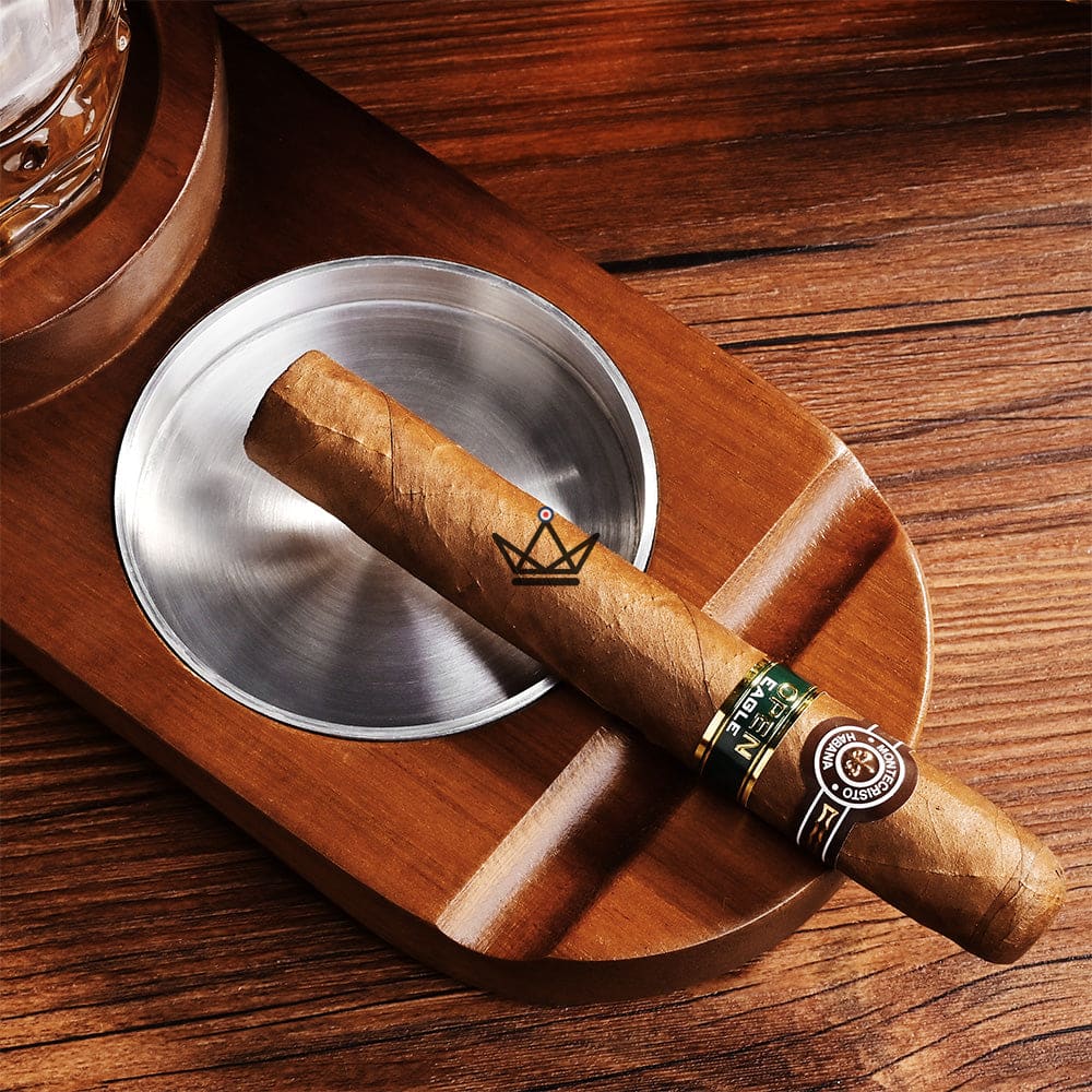 Whiskey Wood Ashtray — wood & aluminum, whiskey glass holder & cigar compartment — view 6