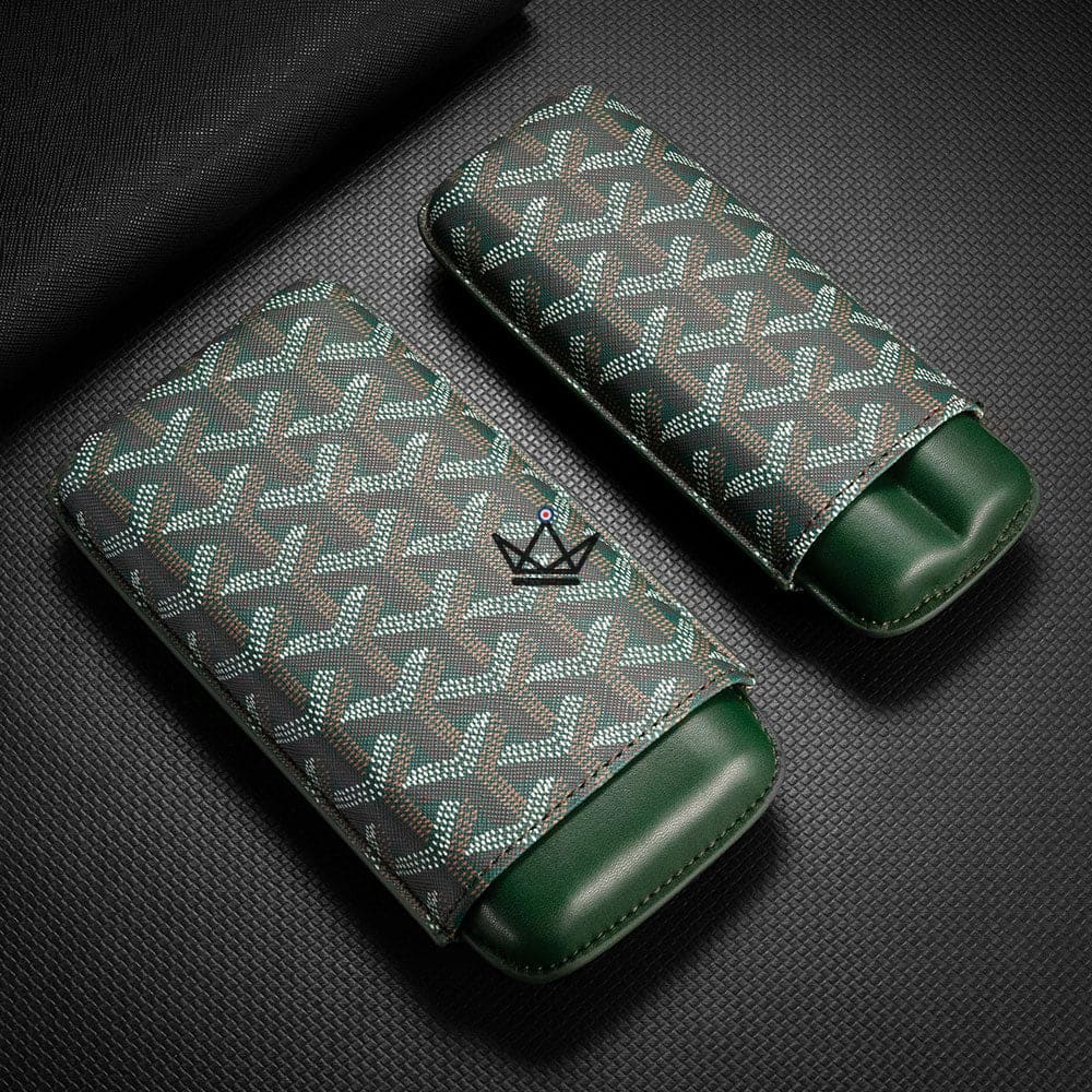 ALPINE Luxury Cigar Case — Soft Geometric Engraved Leather, 2 or 3 Cigars | Green · Black · Orange — view 2