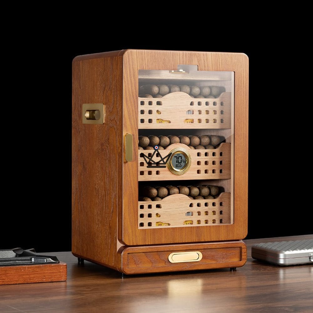 Zigarrenhumidor Vesuvius Sky — Zeder, Glasdach, 9 Fächer, 3 Schubladen, Zubehörschublade, Digitalhygrometer & 2 Befeuchter, bis zu 150 Zigarren – Ansicht 2