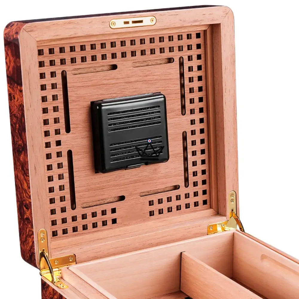 Zigarrenkiste Grand Prestige Deluxe Edition — Klavierlack, spanisches Zedernholz, 100 Zigarren, Tablett, Schloss, Hygrometer & Befeuchter – Ansicht 5