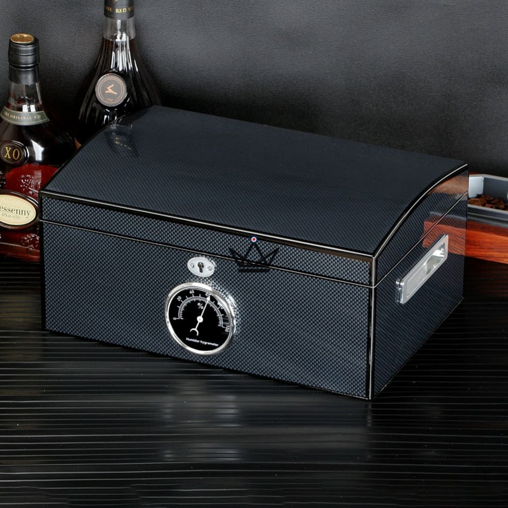 Troubadour Humidor — Carbon Fiber & Spanish Cedar, 100 Cigars, Ventilated Tray — view 1
