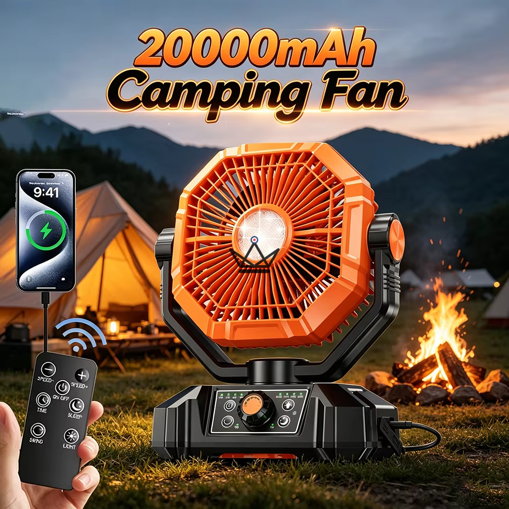 NOELY Tragbarer Akku-Ventilator — 20.000 mAh, LED & Powerbank NOELY Tragbarer Akku-Ventilator — 20.000 mAh, LED & Powerbank