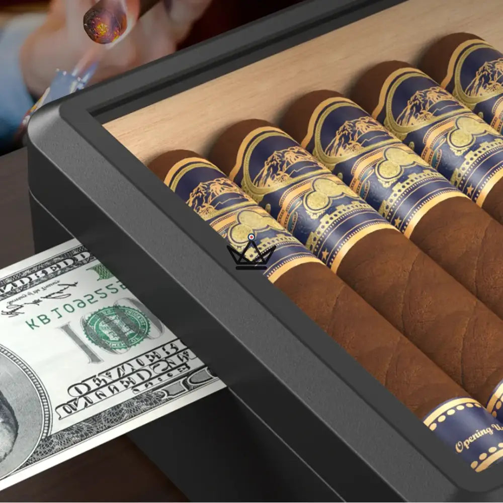 BlackGlass Cedar Humidor — Matte Black ABS, Spanish Cedar, Tempered Glass, 20-25 Cigars, Mechanical Hygrometer & Oasis Humidifier — view 6