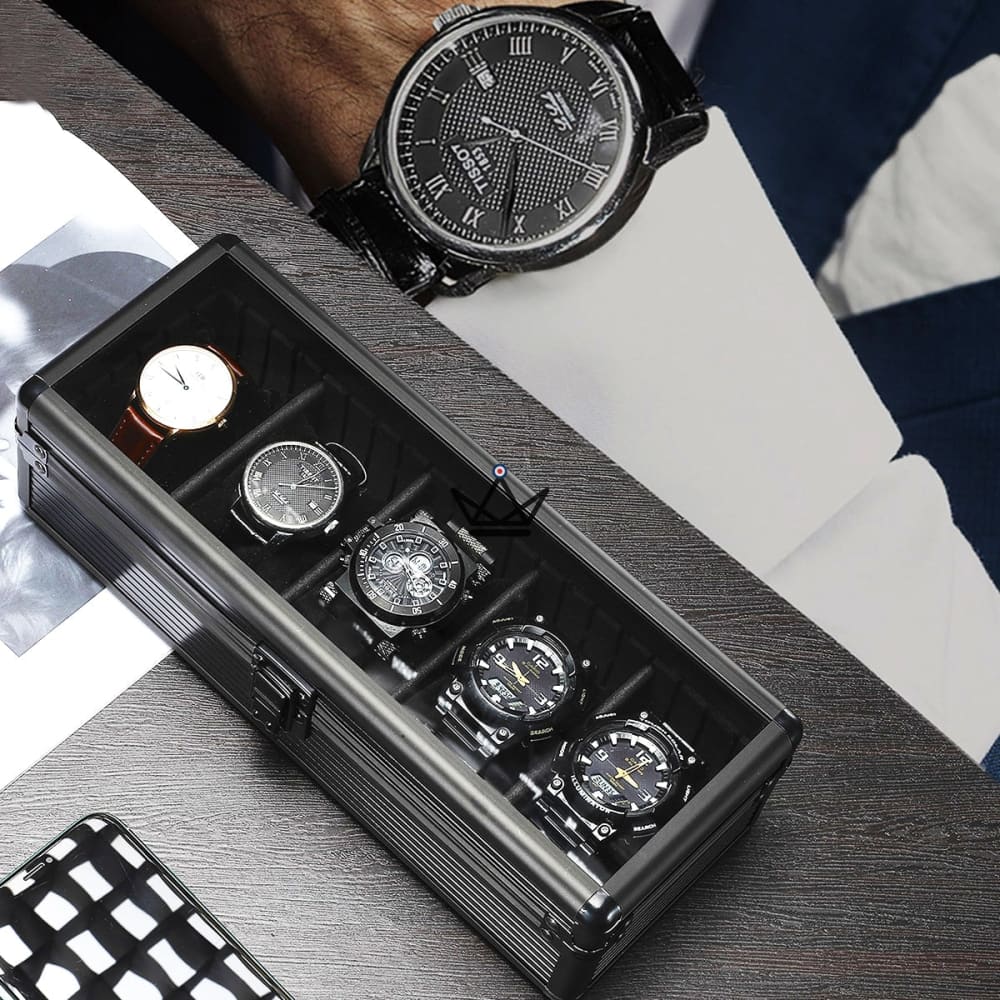 ORDO TEMPUS Luxury Watch Storage Box — Aluminum, 5 Slots, Black or Green — view 2