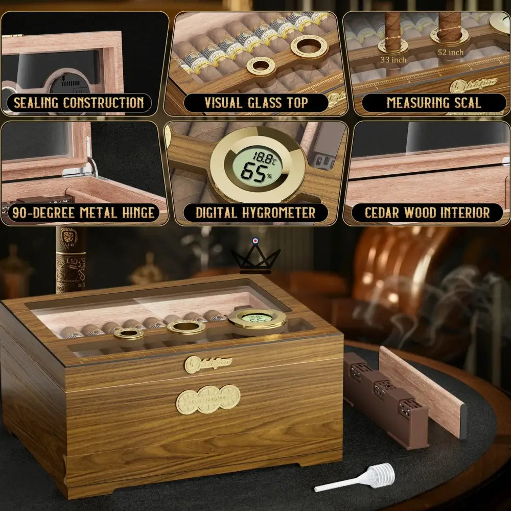 Orbis Vault Humidor — Spanish Cedar, Glass Top, Digital Hygrometer & Gel Humidifier — view 2