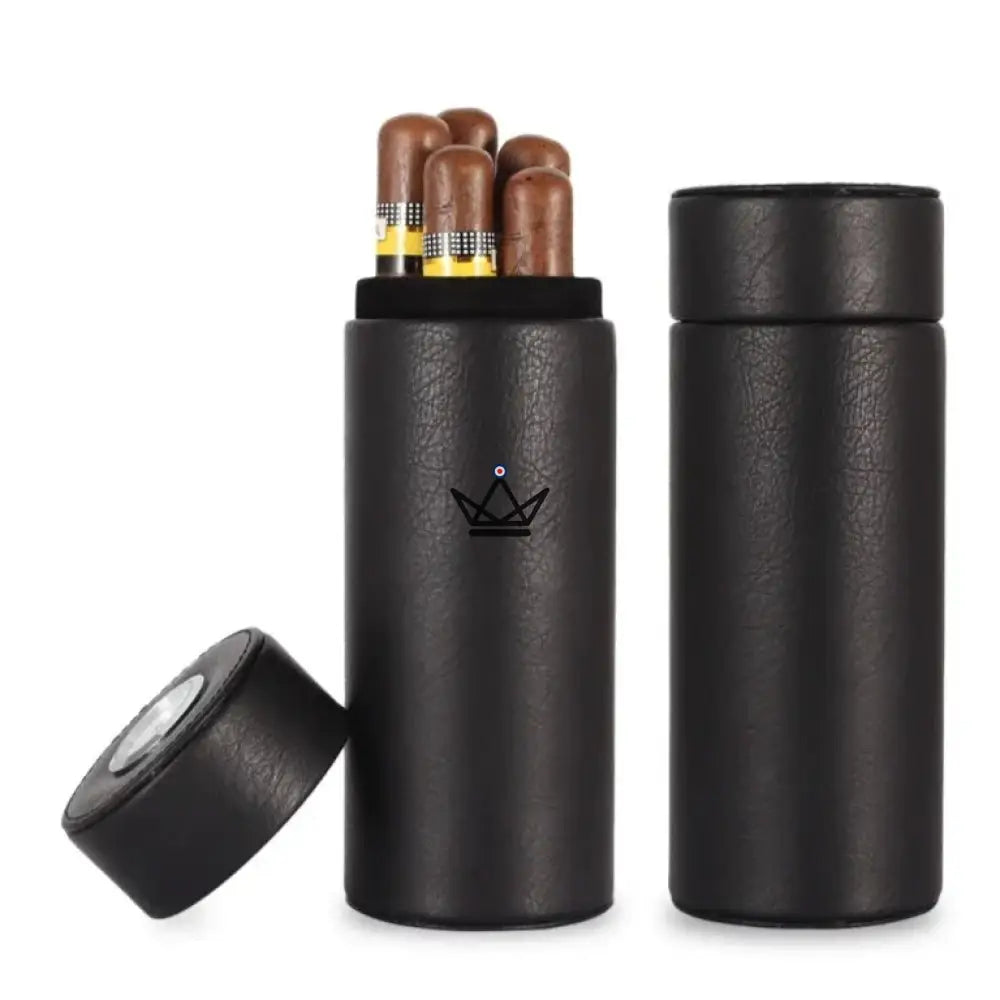 ORBAL Edition Travel Humidor — Cylindrical, Genuine Leather & Cedar, 5 to 10 Cigars, Black or Brown — view 2