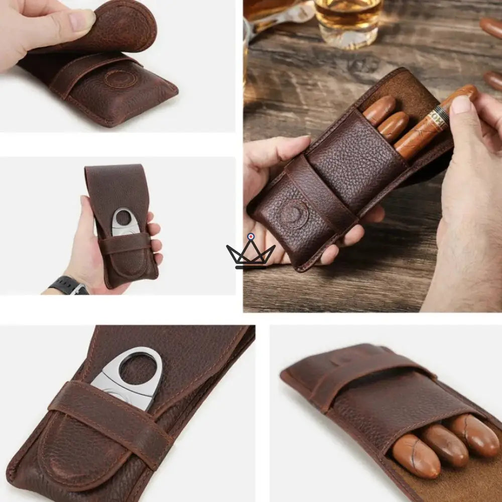Customizable 3 Cigar Leather Case - Voyageur Pocket — view 7