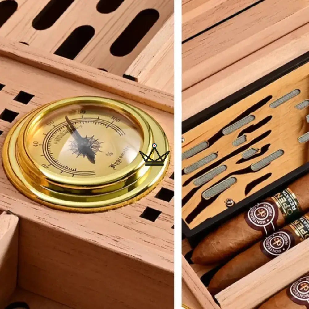 Zigarrenhumidor Domus Aurum – Zedernholz, 150 Zigarren, Herrenhaus-Design, Hygrometer, Classica (goldenes Holz) oder Nox (tiefrot) – Ansicht 10
