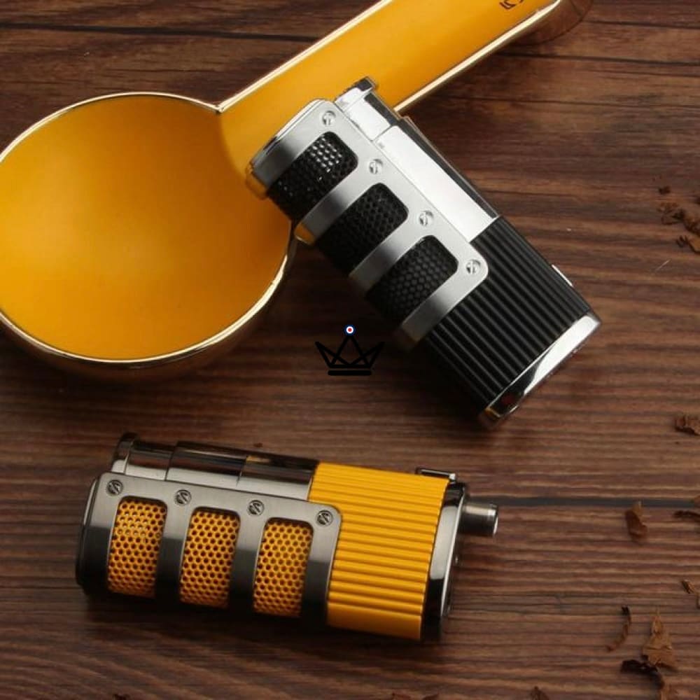 FLYKE 3-torch Jet Lighter — Integrated Punch, Refillable | Yellow & Black — view 1