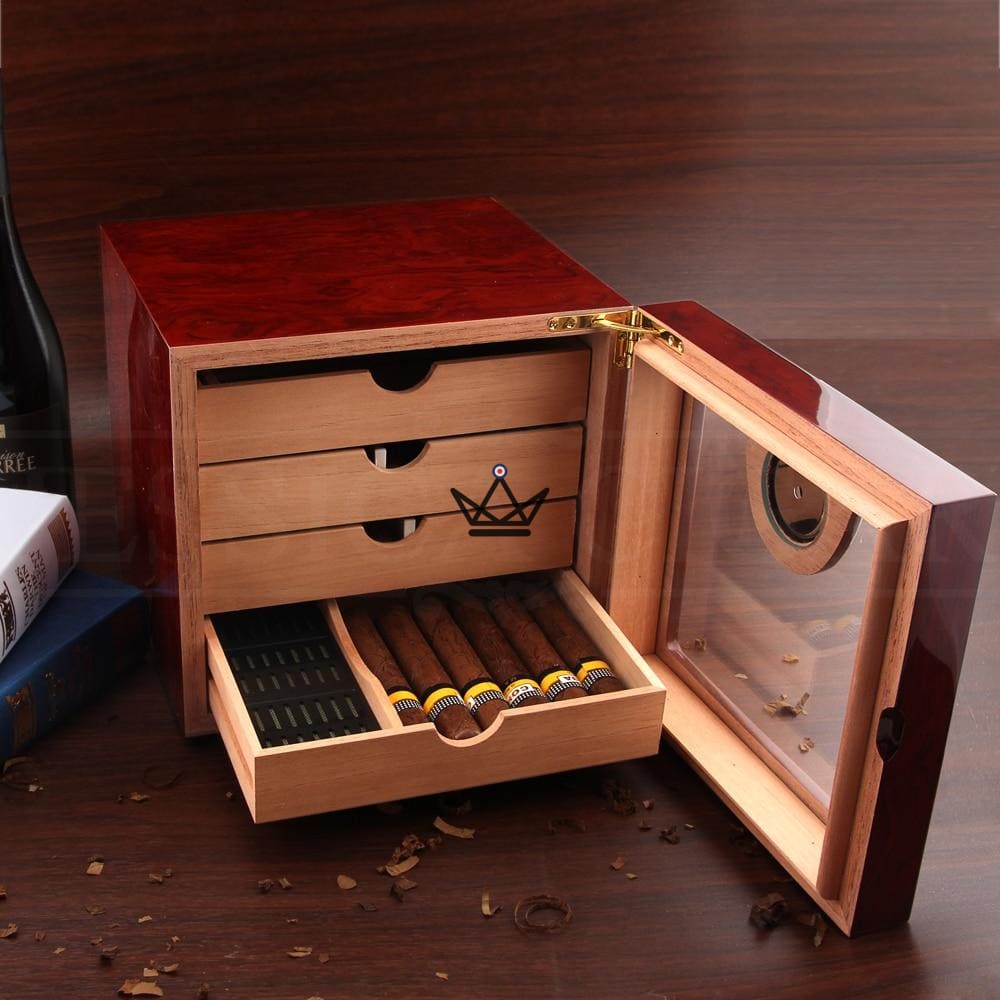 Zigarrenhumidor J.Edgar – spanisches Zedernholz, Glastür, 4 Schubladen mit Unterteilungen, Hygrometer an der Vorderseite, 80 Zigarren Zigarrenhumidor J.Edgar – spanisches Zedernholz, Glastür, 4 Schubladen mit Unterteilungen, Hygrometer an der Vorderseite, 80 Zigarren