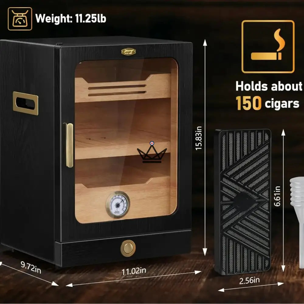 Zigarrenhumidore Titanis Lux – spanische Zeder, LED-Beleuchtung, 150 Zigarren, 3 Befeuchter, Nussbaum oder Schwarz-Ebenholz – Ansicht 7