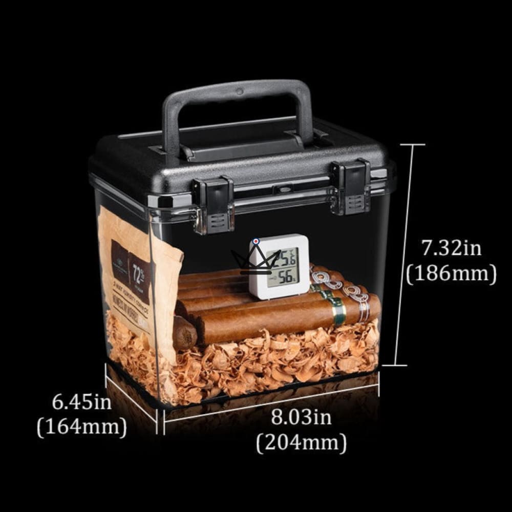 Kristall-Zigarrenhumidor, quadratisch – transparentes Acryl, schwarzer oder silberner luftdichter Deckel, Grösse M oder L, 50 bis 100 Zigarren – Ansicht 13