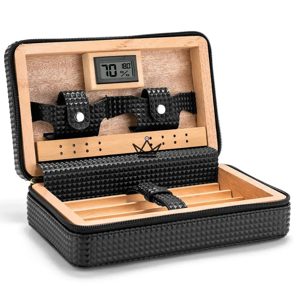 SIGNATURE STYLE Travel Humidor — black silicone leather, Spanish cedar, 5 cigars, digital hygrometer, Solo or Vargas Pack — view 10