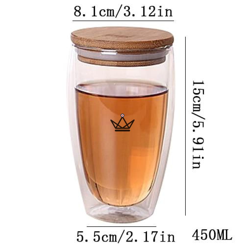 Double-Walled Insulated Glass with Bamboo Lid - 3 Sizes — L
