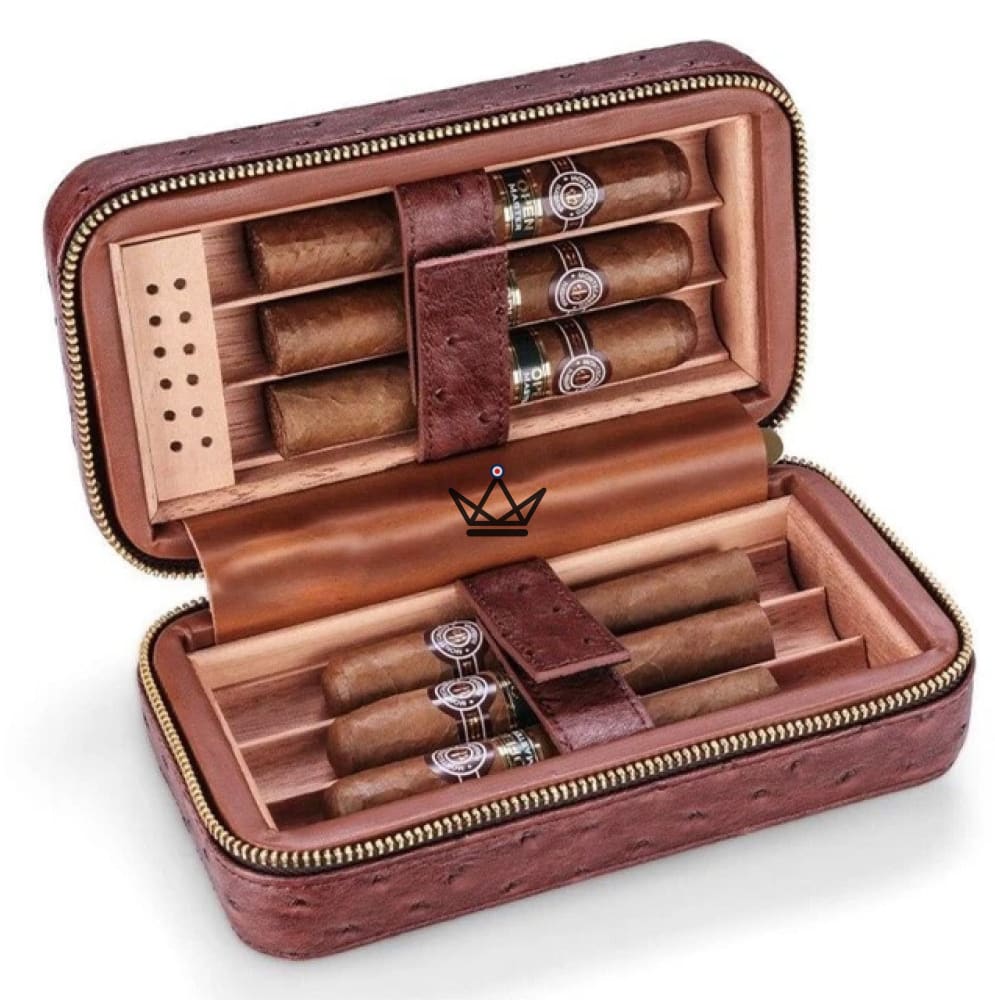 CLINT CROCO Cigar Case — Croc-Embossed Cowhide Leather, 6 Cigars, Integrated Humidifier — view 5