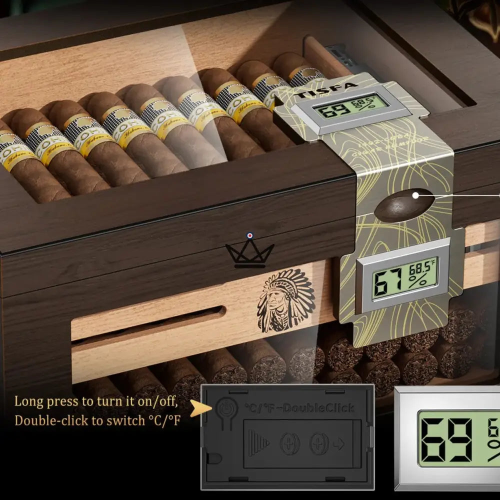 Dominion Heritage Cigar Humidor — Spanish Cedar, Glass Top, 80 Cigars, 2 Digital Hygrometers, 2 Gel Humidifiers & 3 Travel Tubes — view 3