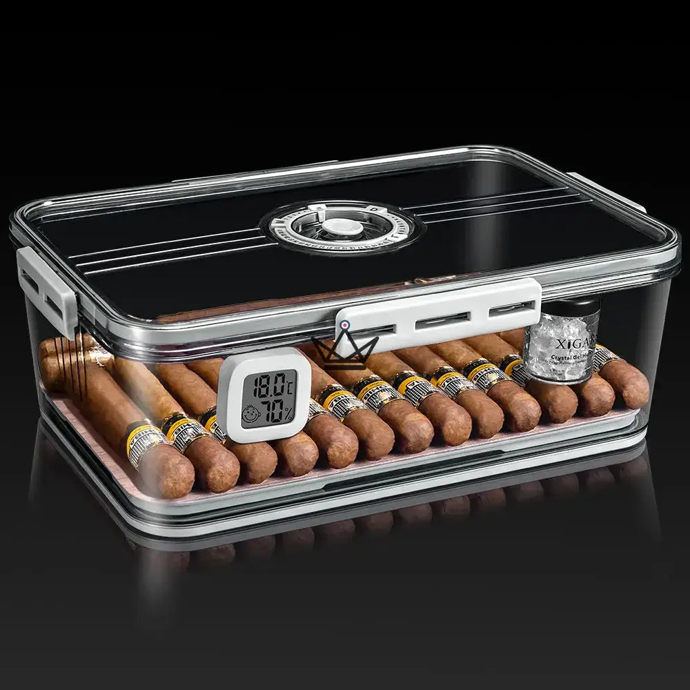 Humidor CRYSTAL TIME – Acryl transparent, Digital-Timer, 30 / 60 / 100 Zigarren, Zedernholz-Tablett (Version 100) – Ansicht 13