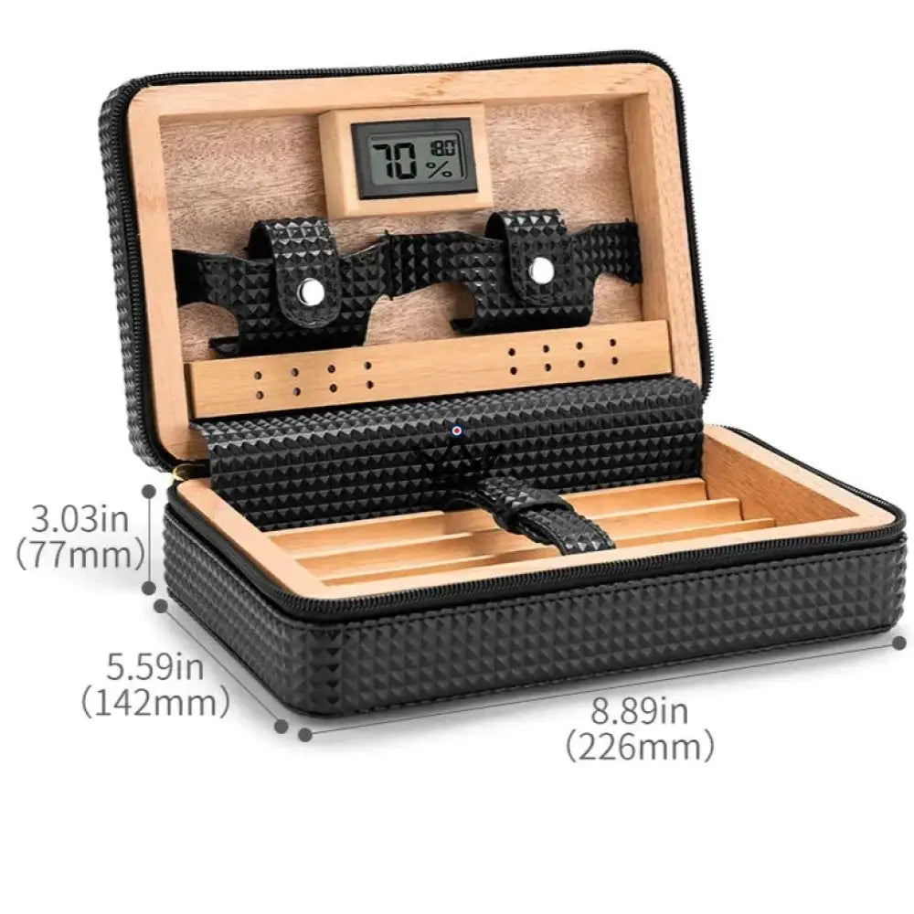 SIGNATURE STYLE Travel Humidor — black silicone leather, Spanish cedar, 5 cigars, digital hygrometer, Solo or Vargas Pack — view 11