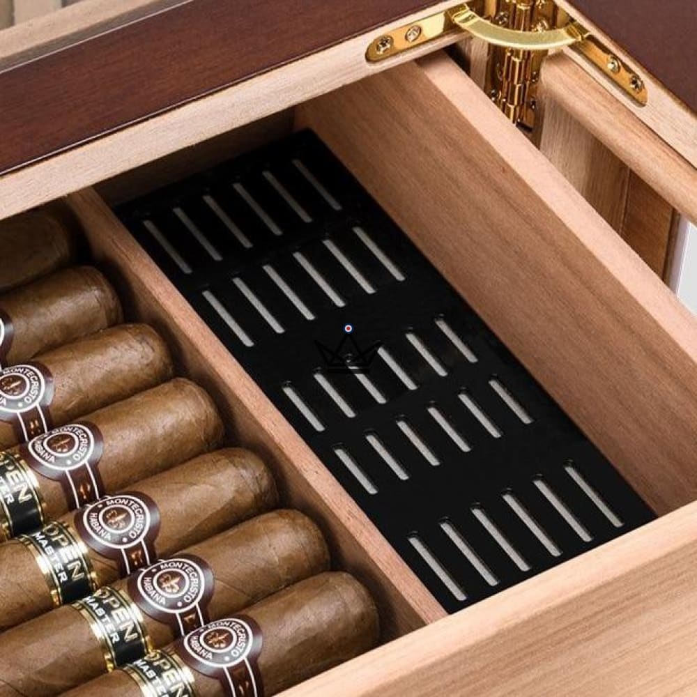 CRYSTAL CUBE Cigar Humidor — 5 glass sides, Spanish cedar, +100 cigars, 30-cigar drawer, front hygrometer — view 7