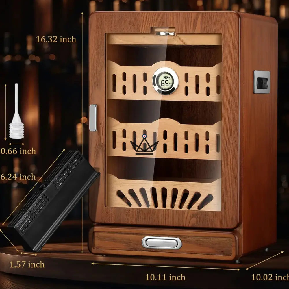 Vesuvius Sky Cigar Humidor — Cedar, Glass Top 9 Slots, 3 Drawers, Accessory Drawer, Digital Hygrometer & 2 Humidifiers, Up to 150 Cigars — view 14