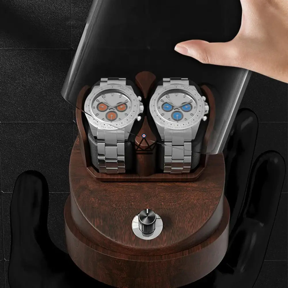 Automatic Watch Winder CHRONO DOME — Under Glass Dome, Solid Wood, 5 Mabuchi Modes — view 5