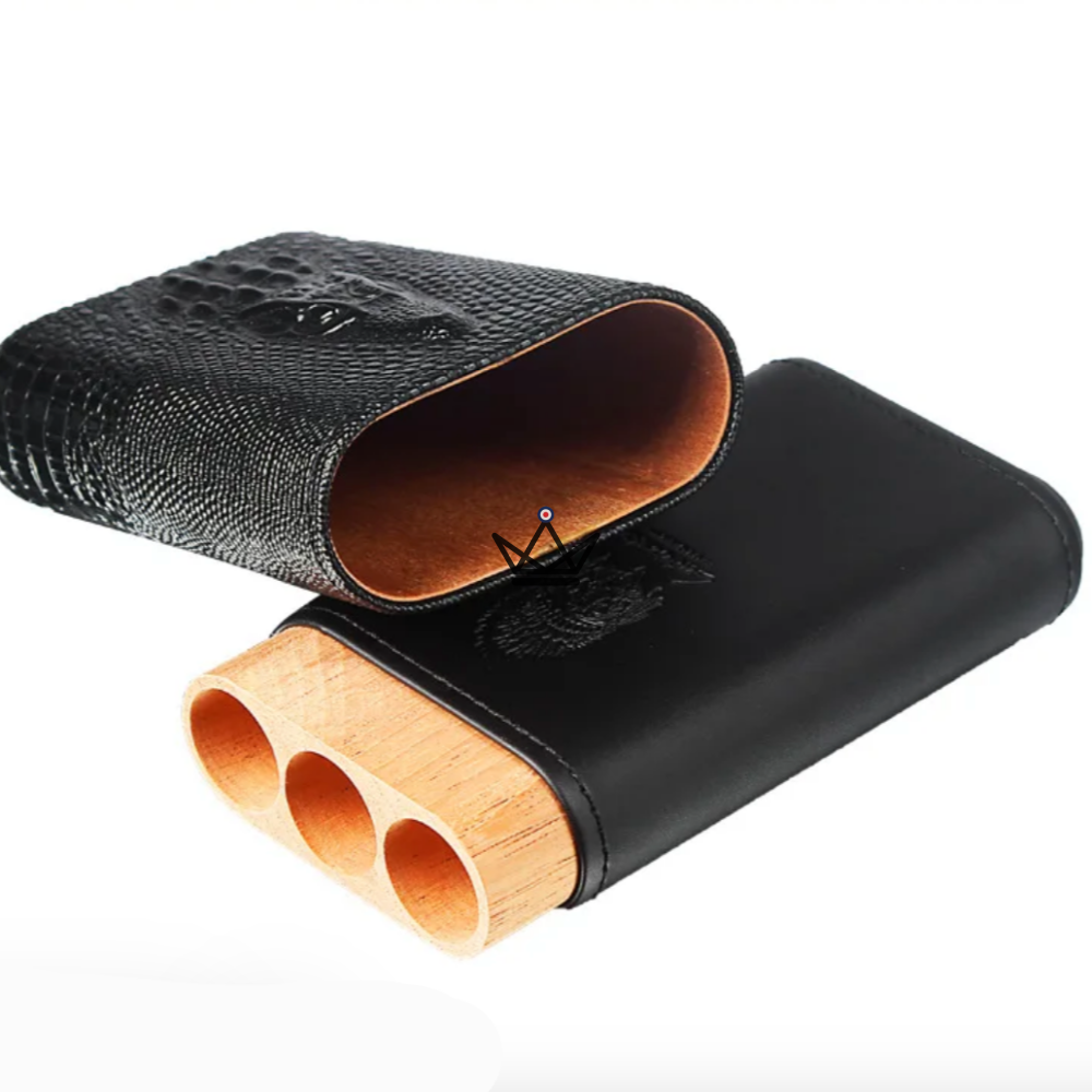 WILD CEDAR Cigar Case — Cowhide Leather & Cedar, Croc Pattern, 3 Cigars | Brown · Black — view 9
