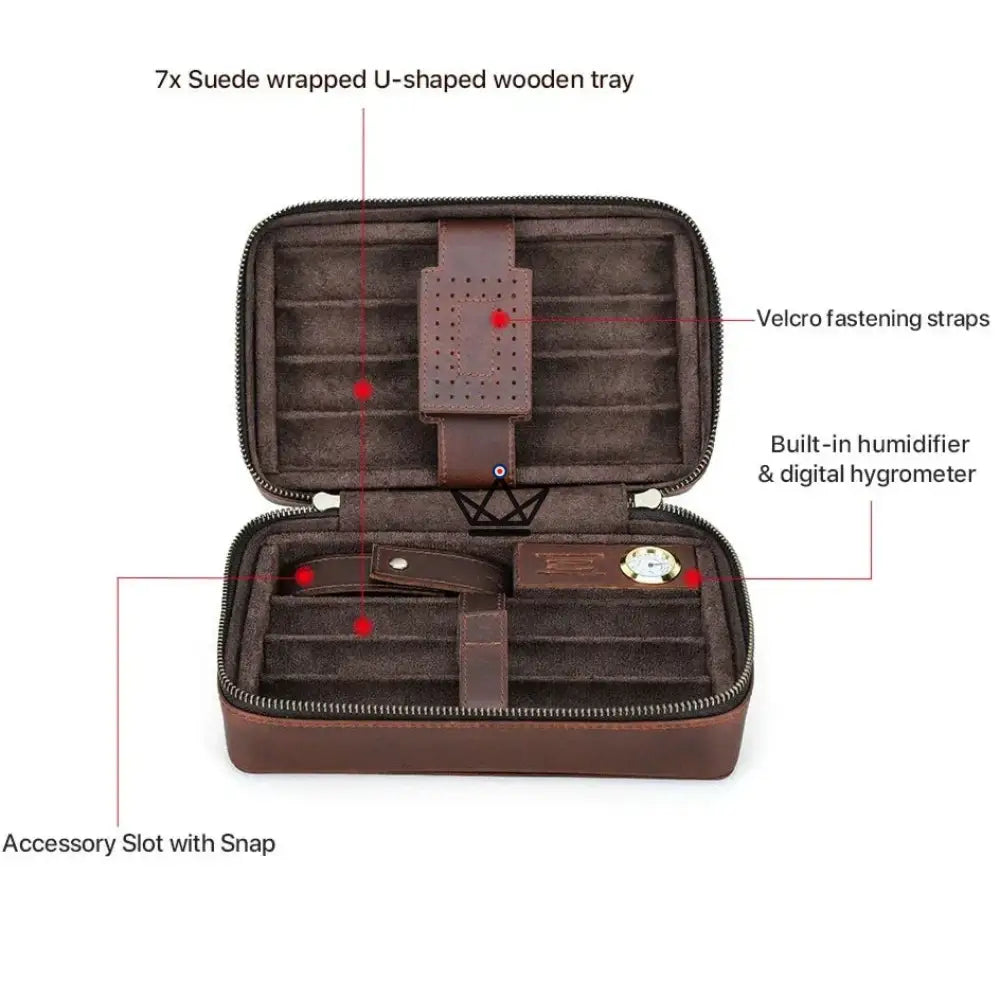 VOYAGEUR SELECTION Cigar Case — Full-Grain Chocolate Leather, Customizable | Interior Pocket — view 9